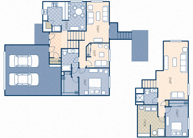 Floor plan for 2 beds, 2 baths, 1970 sqft